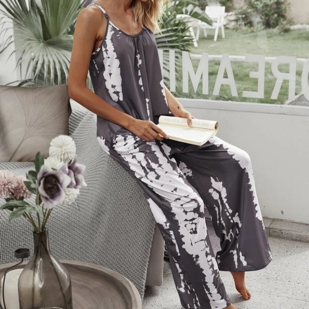 Tie Dye Wide legged Pocket Jumpsuit - gray - Picture 3 of 5